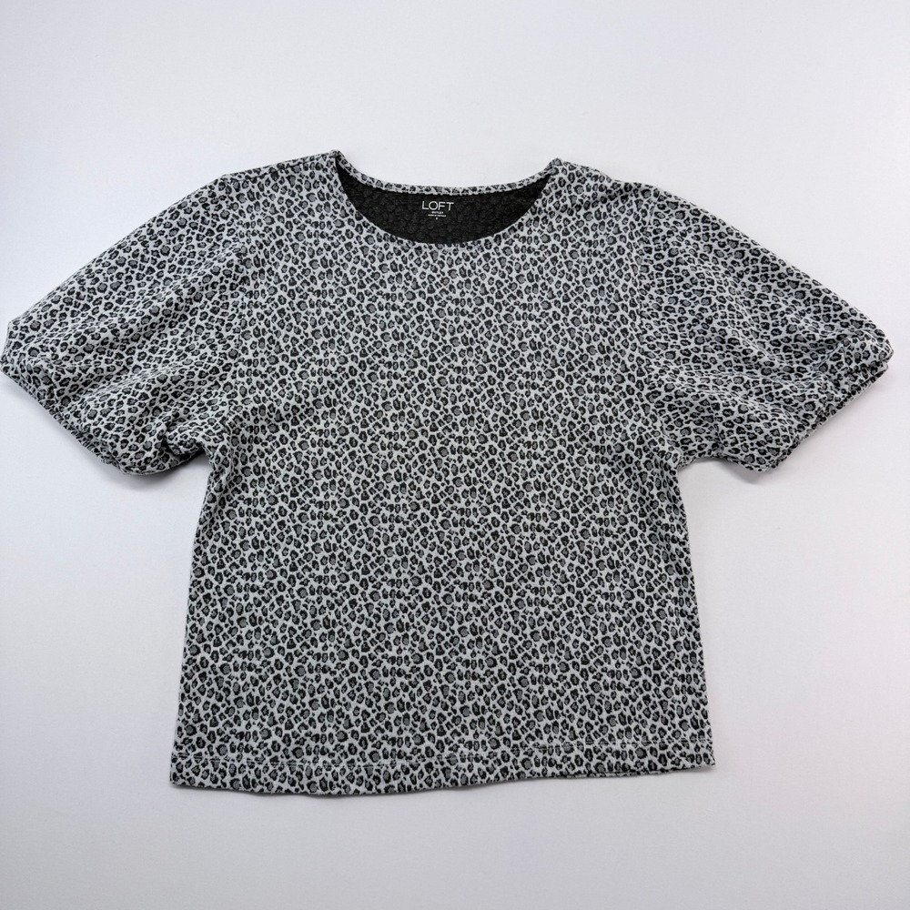 LOFT Outlet Womens Grey Black Leopard Print Puff Short Sleeve Top Size S